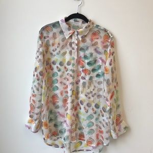 Equipment sheer feather print shirt